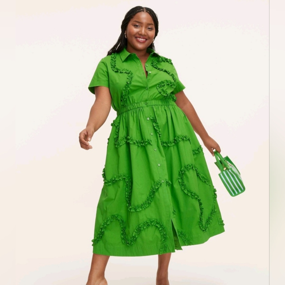 Kate Spade x Target Green Ruffle Short Sleeve Midi L Nwt